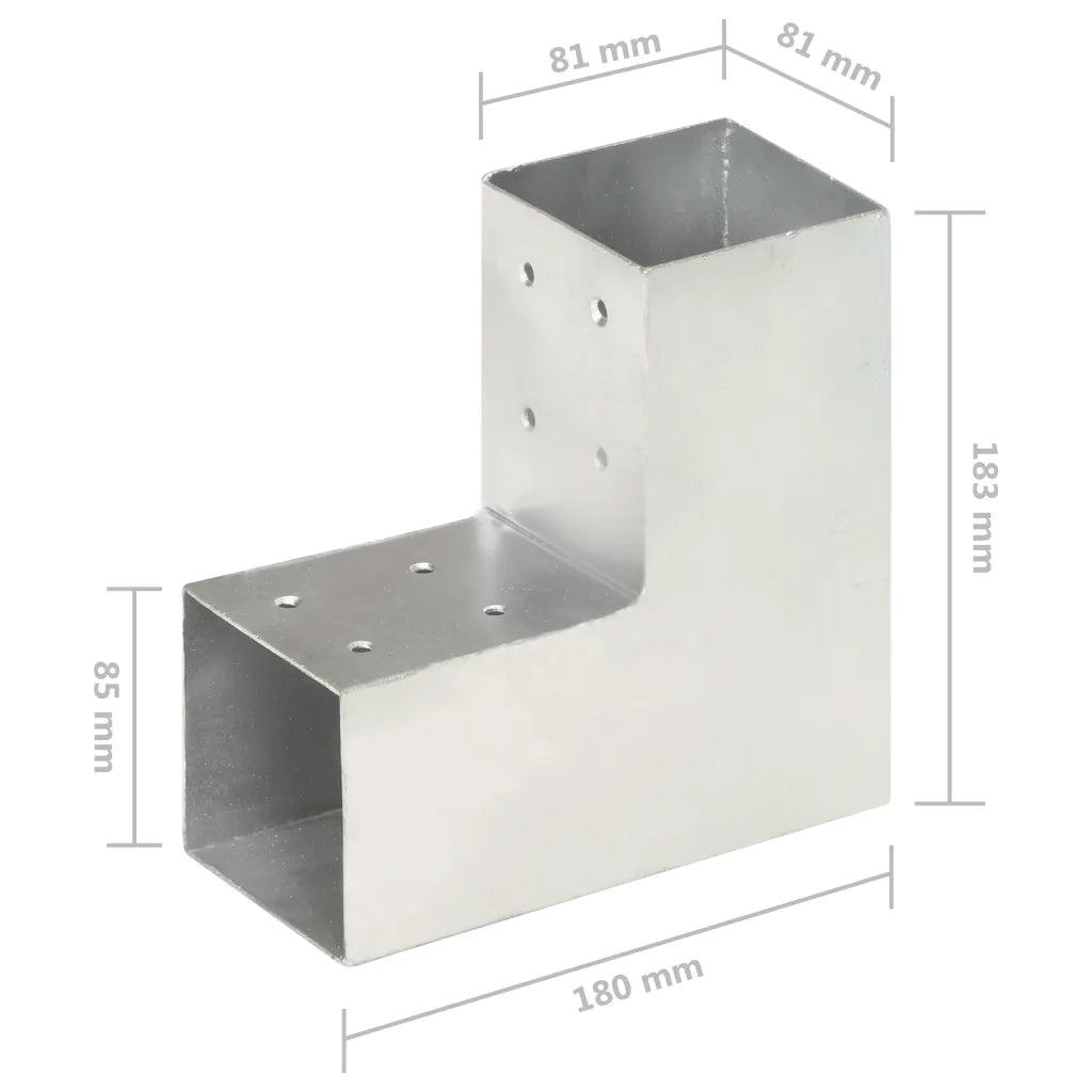 Connettori per Pali a Forma di L 4 pz Metallo Zincato 81x81 mm cod mxl 56354