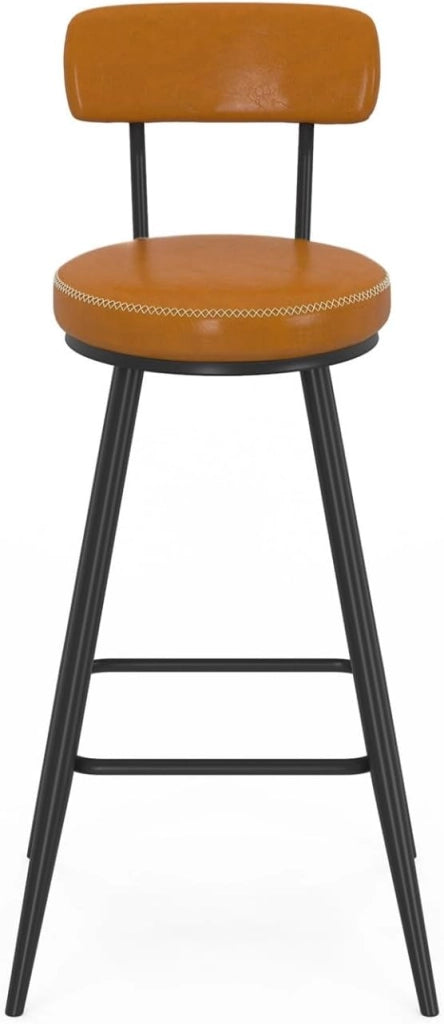 Set di 4 sgabelli da bar ISAURE in PU marrone con cuciture e gambe in metallo nero