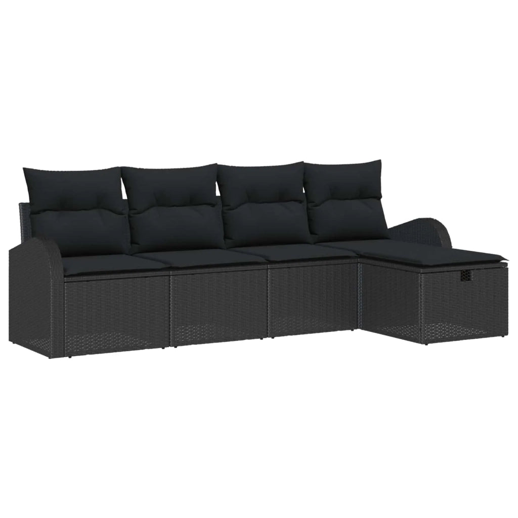 Set di divani con cuscino con archiviazione Nero polyrattan