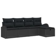 Set di divani con cuscino con archiviazione Nero polyrattan