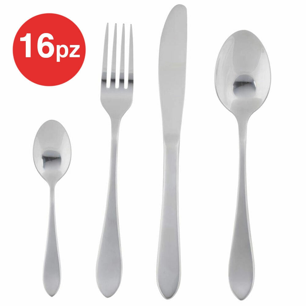 Set Servizio 16 Posate 4 Persone in Acciaio Inox con Forchette Cucchiai Coltelli