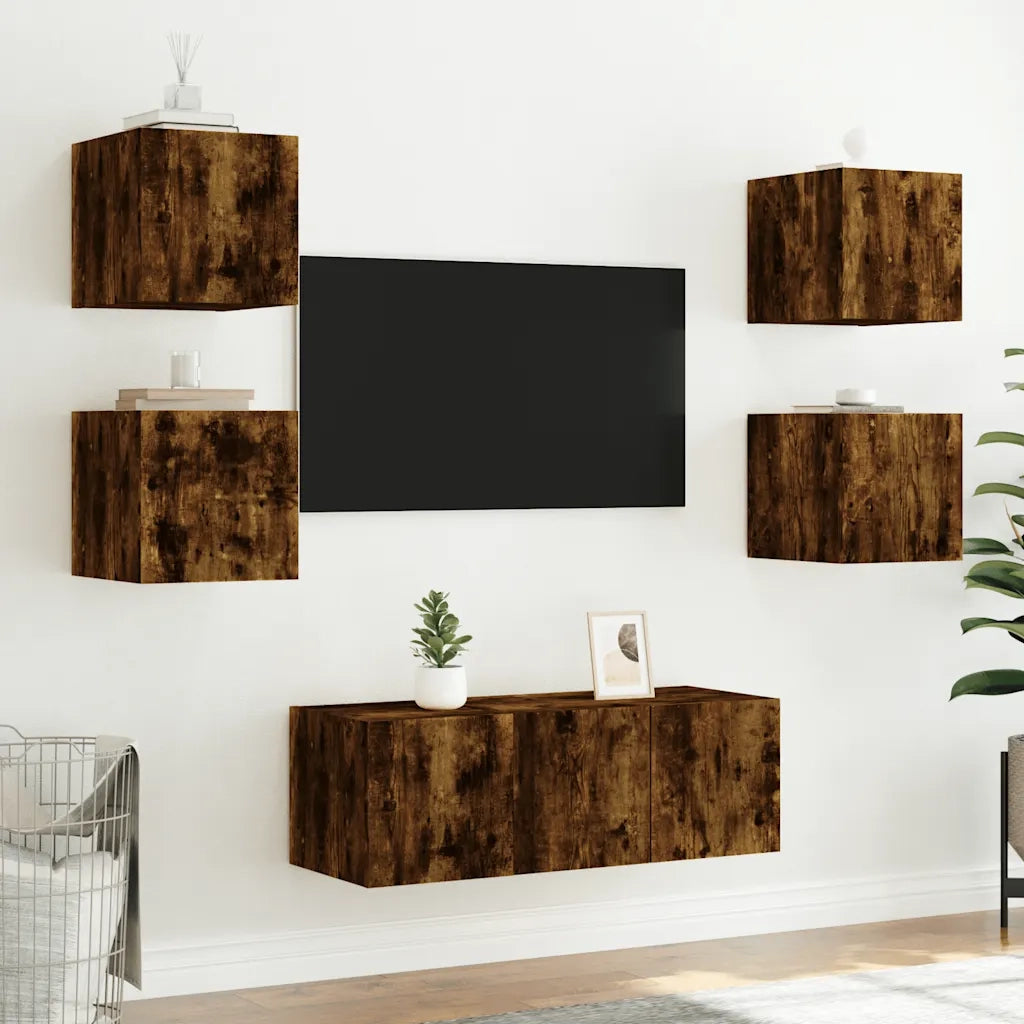 Mobile TV a Parete con Luci LED Rovere Fumo 30,5x35x30 cm 837226
