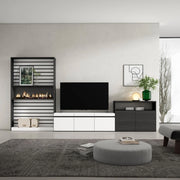 Mobile TV, Soggiorno, 360x35x186cm, Per TV fino a 65", Camino elettrico, Bianco e nero RF3187