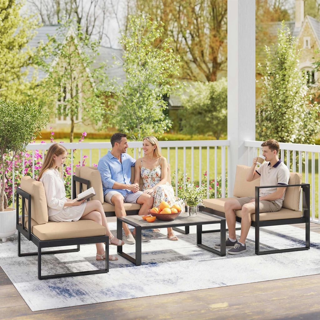 Set da giardino 4 pezzi con 2 divani a 2 posti, sedia senza braccioli e tavolino ¨C zephmum ¨C khaki