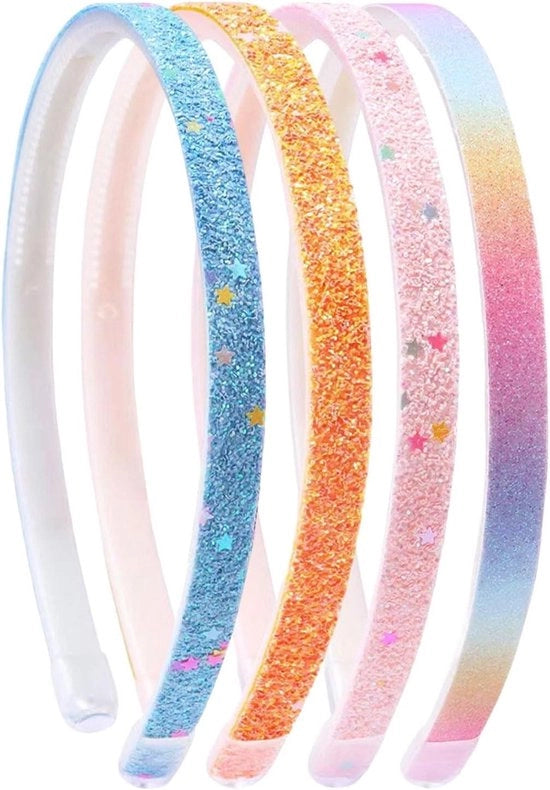 Set di fascette per capelli con glitter a 4 pezzi - Fascette per capelli colorate per bambine - Antiscivolo e carine - Fascette per capelli regalo con glitter - Materiale plastico