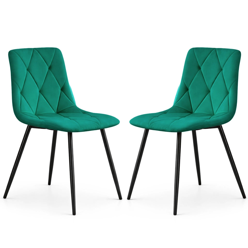 Set di 2 Sedie in velluto trapuntate MILO Verde Bottiglia gambe nere