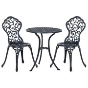 SET DA GIARDINO 3 PEZZI CON 2 SEDIE DA ESTERNO E TAVOLO ROTONDO IN ALLUMINIO, NERO