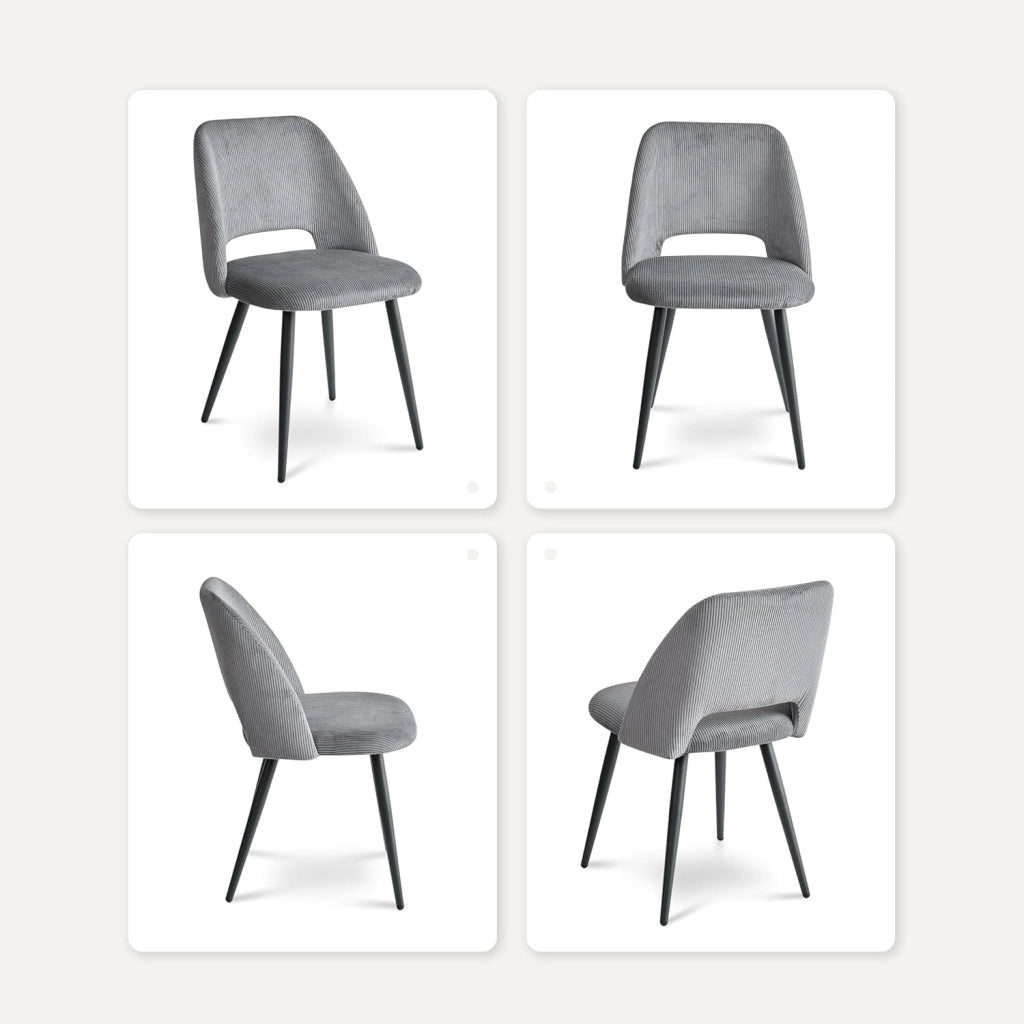 GrandCA HOME Set Tavolo e Sedie da Pranzo,Tavolo Rotondo Moderno da 100 Cm,4 Sedia da Pranzo In Velluto a Coste Traforato,adatto Per Cucina, Soggiorno, Caffetteria(Marmo Nero + Grigio)