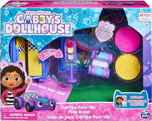 Gabby's Dollhouse, Stanza dei Giochi Purr-ific con la macchinina Giocattolo Carlita, Accessori, mobili e Scatola con Sor