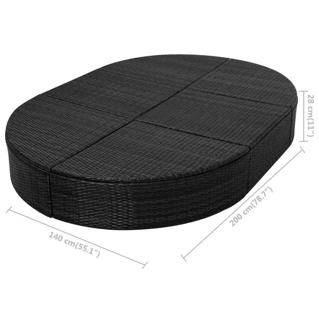 Lettino Prendisole | Sdraio da giardino | Lettino da sole con Cuscino in Polyrattan Nero
