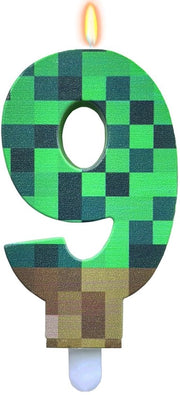 Set di candele per compleanni 9 - candela numerata 9 - stile pixel - verde/marrone - set di candele per compleanni - decorazione originale