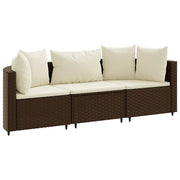 Set Divano da Giardino 3 pz | Set Salotto da Giardino con Cuscini Marrone in Polyrattan