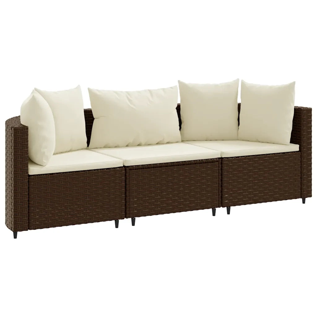 Set Divano da Giardino 3 pz | Set Salotto da Giardino con Cuscini Marrone in Polyrattan
