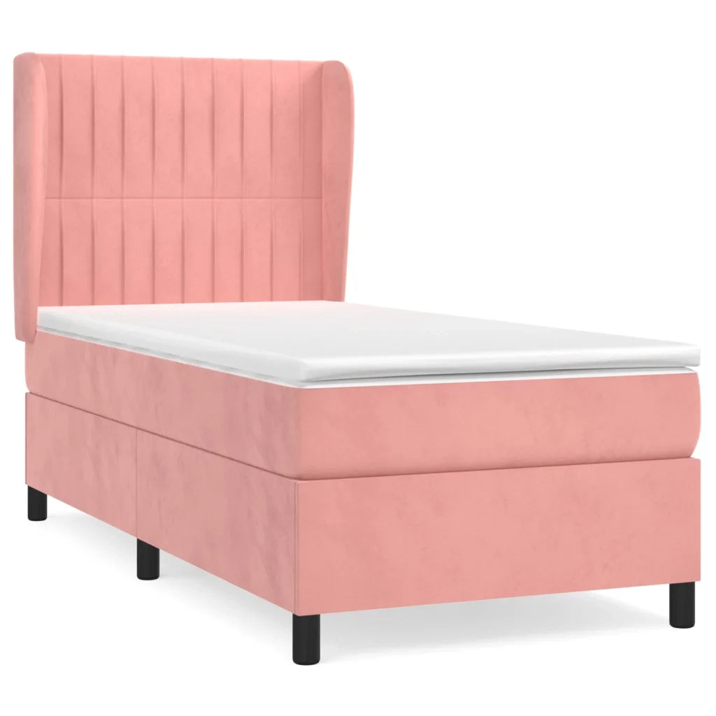 Giroletto a Molle con Materasso-Struttura Letto Rosa 90x190 cm in Velluto 845559
