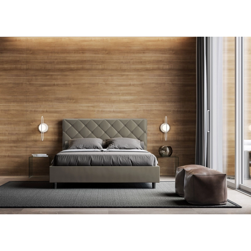 Letto imbottito Matrimoniale 160x210 cm Priya - Similpelle,Cappuccino,Con rete