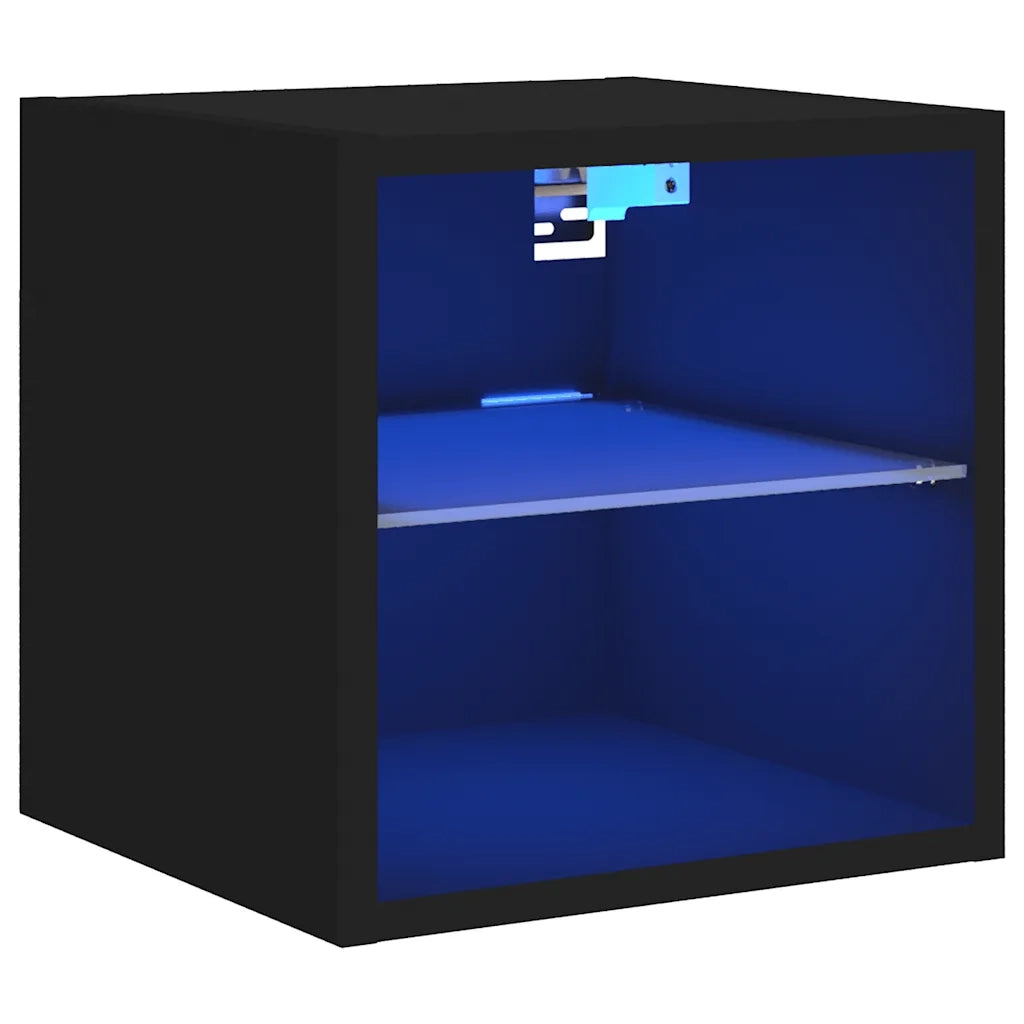 Mobile TV a Parete con Luci LED-Mobile TV a Muro Nero 30x28,5x30 cm