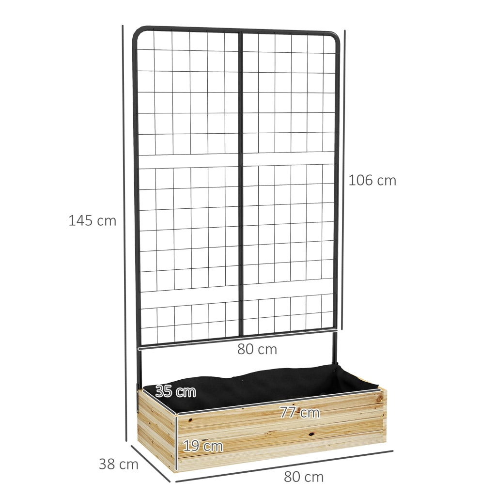 Fioriera rialzata con spalliera, cassone per piante in legno naturale, 80 x 38 x 145 cm