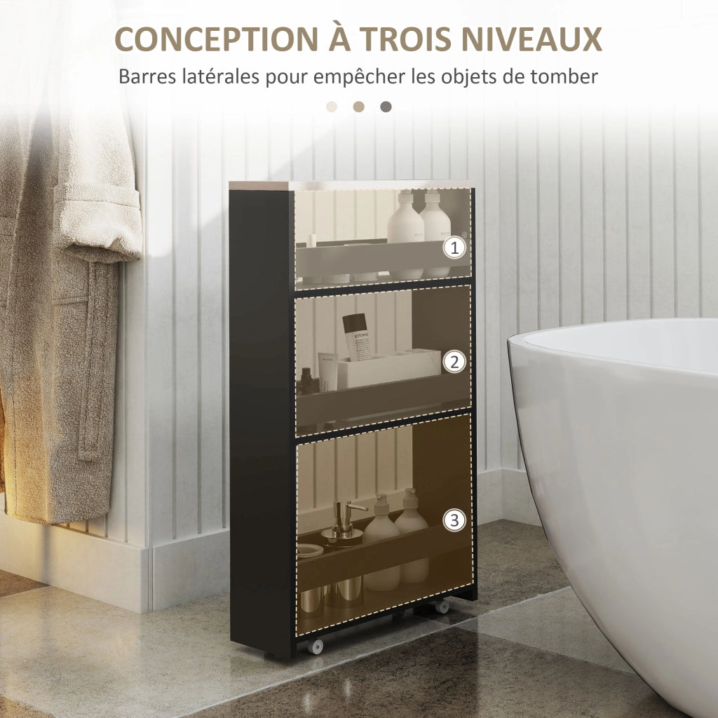 Carrello Multilivello con Ruote e Maniglia ¨C Zephmum ¨C 48x15x80 cm Nero