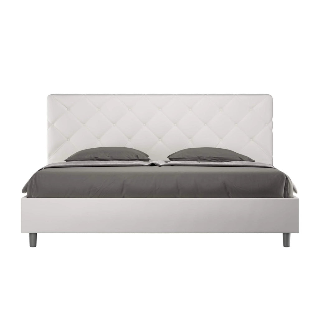 Letto contenitore imbottito 180x190 similpelle bianco Priya