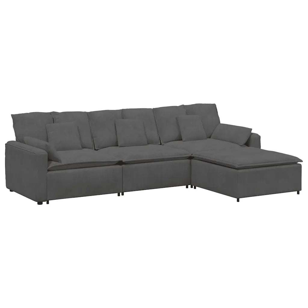 Divano Modulare con Poggiapiedi e Cuscini Grigio Scuro 3321078