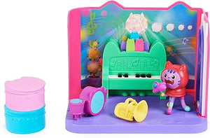 Gabby's Dollhouse, Groovy Music Room con Personaggio Daniel James Catnip, 2 Accessori, 2 mobili e 2 scatole con Sorpresa