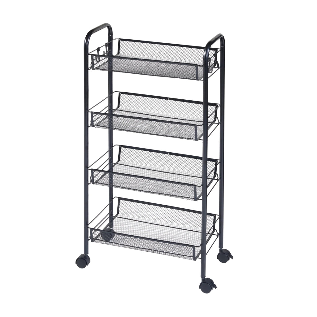 Carrello di servizio carrello da cucina/soggiorno mobile contenitore a 4 ripiani 83 x 44 x 26 cm acciaio nero 03_0009261