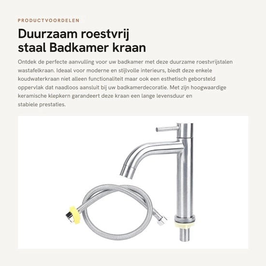 Wastafel con rubinetto in acciaio inossidabile duraturo - Rubinetto per la doccia - Unico rubinetto per acqua fredda - Configurazione bubbler - Stabilità - Ambientalmente puro - Rubinetto per acqua