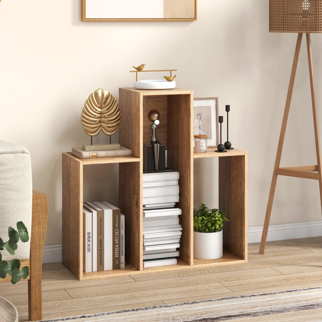 Libreria angolare autoportante per soggiorno studio ufficio, Libreria convessa a 3 ripiani da esposizione Naturale
