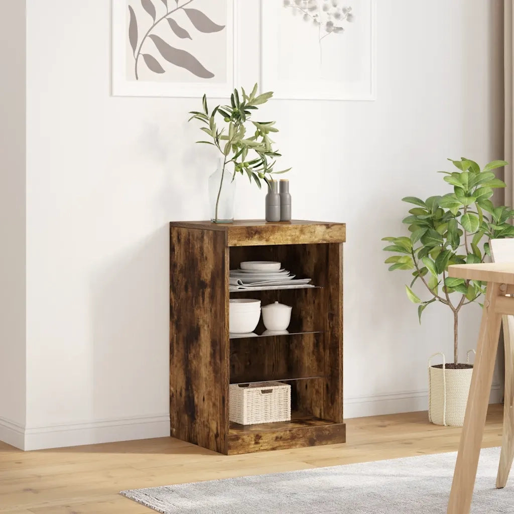 Credenza con Luci LED Rovere Fumo 41x37x67 cm 836725