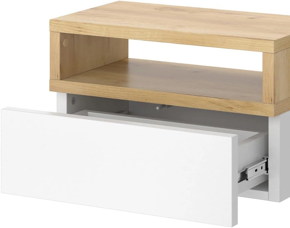 Comodino camera da letto Urbano, Quercia dorata, Set di 2, montabile a parete per un utilizzo salvaspazio in camera da letto