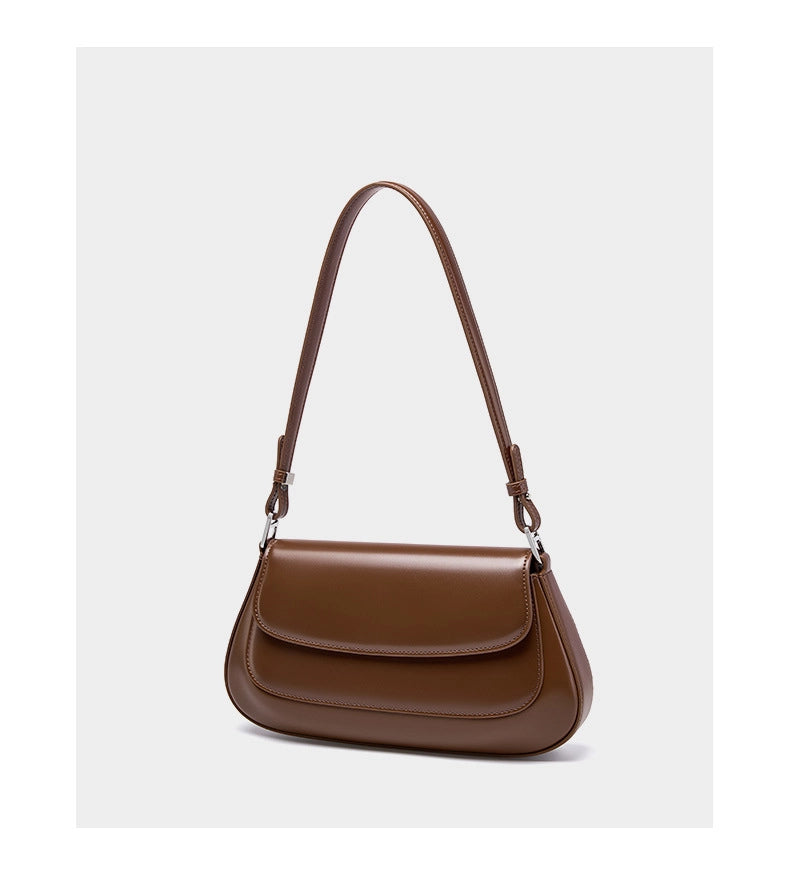 Borsa a tracolla Boston Shell in vera pelle, marrone.