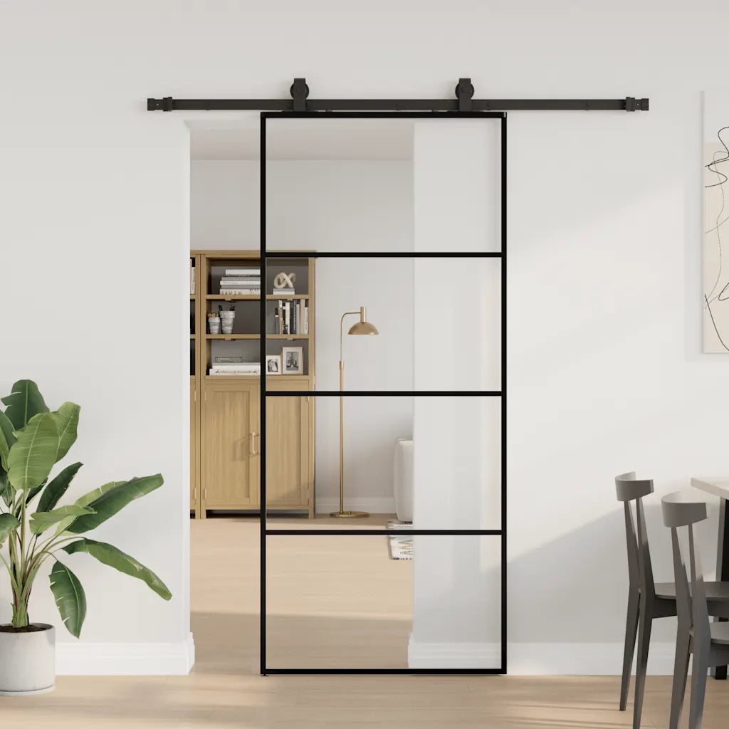 Porta Scorrevole con Ferramenta Nera 90x205 cm in Vetro ESG