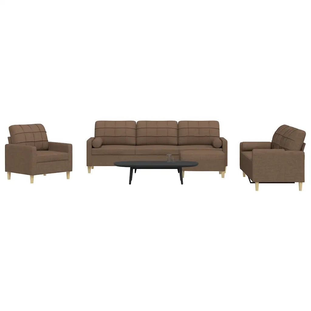 vidaXL Set Divani 4 pz con Poggiapiedi e Cuscini Marrone Tessuto