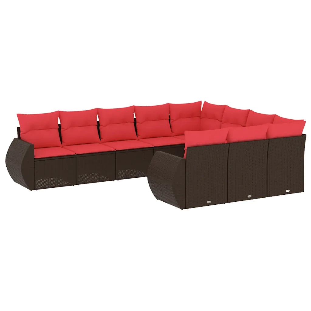 Set Divani da Giardino 10 pz con Cuscini Marrone in Polyrattan 3221893