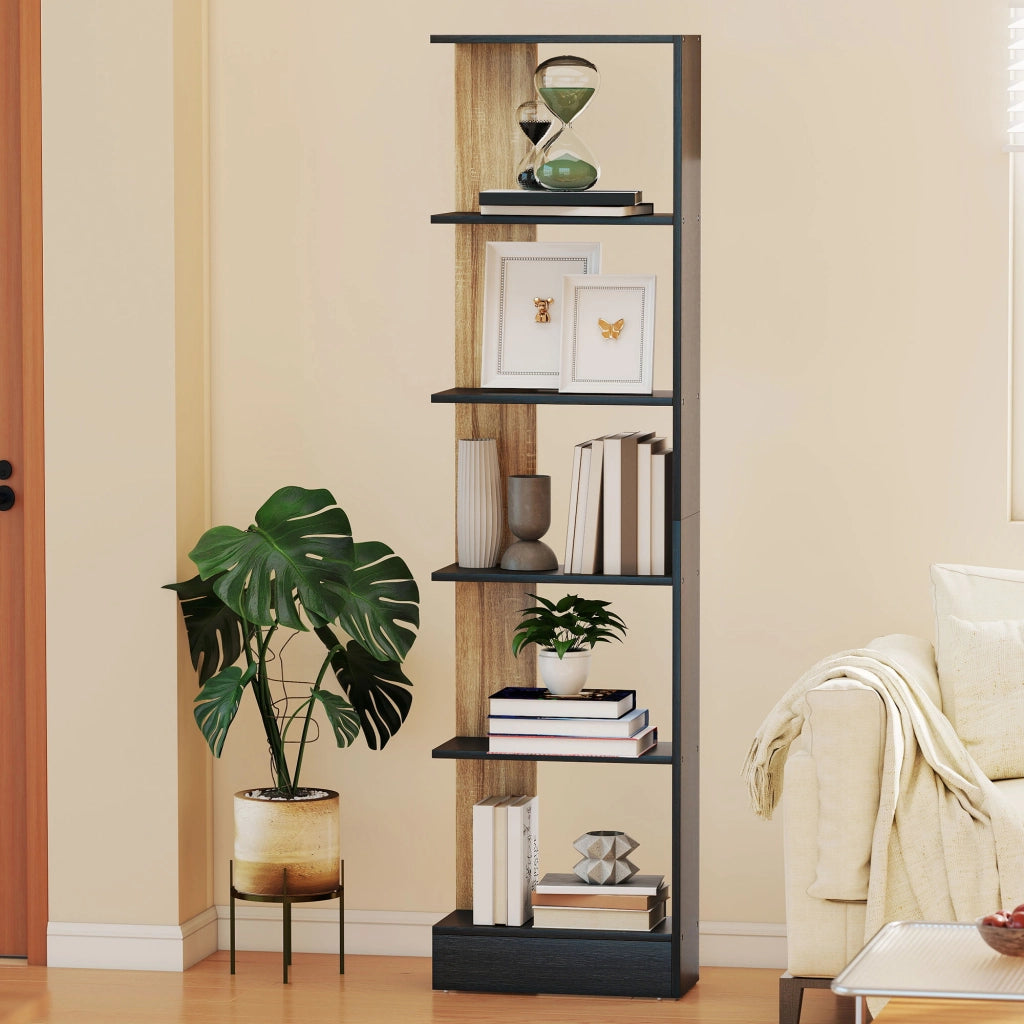 Libreria a 5 Ripiani Aperti ¨C zephmum ¨C Nero e Quercia 45x21x170 cm