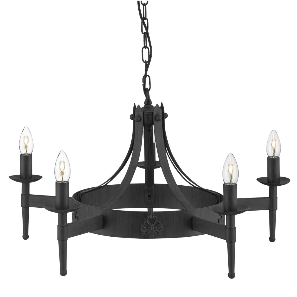 Lampadario Industrial-Nordico Cartwheel Ii Ferro Nero 5 Luci E14