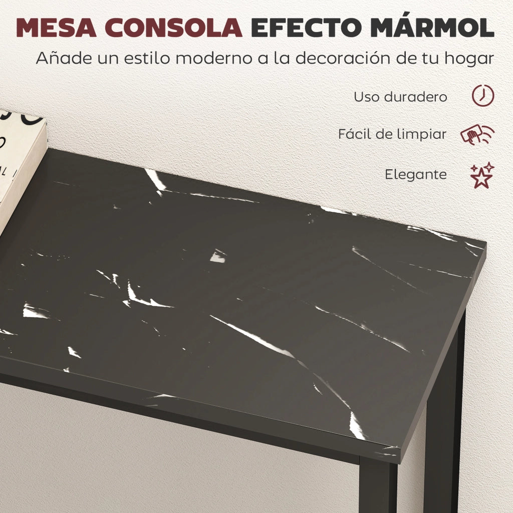 Consolle Ingresso Stretto con Piano Effetto Marmo e Struttura in Metallo ¨C Minimal ¨C 100x20x66 cm Nero