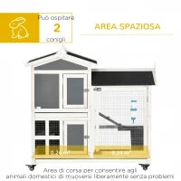 Conigliera da Esterno per 2 Conigli in Legno con Vassoio Estraibile e Area di Corsa, 110x60x104 cm
