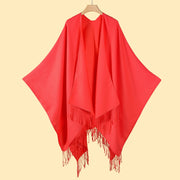 Sciarpa/stola da donna classica a tinta unita con nappe e spacco.