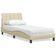 Letto con Materasso-Struttura Letto con Materasso Hanko Crema 90x190 cm in Tessuto