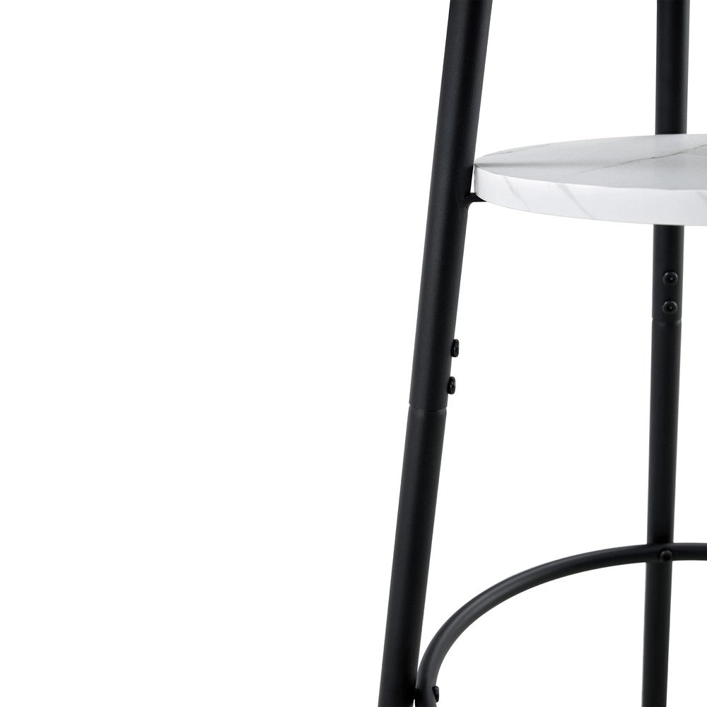 Tavolo Bar con Vano Contenitore ¨C MINIMAL ¨C Rotondo, Effetto Marmo Bianco, Telaio Metallo Nero, ?60x89cm