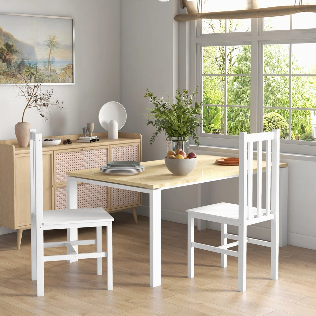 Set di 2 sedie da pranzo in legno bianco, stile country, con schienale a doghe, portata fino a 120 kg