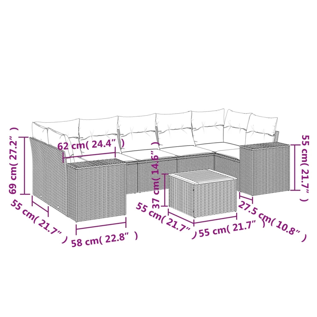 Set Divani da Giardino con Cuscini 8 pz Nero in Polyrattan 3225355