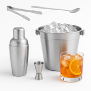 Set 5pz Preparazione Cocktail Secchiello Shaker e Accessori Acciaio Inox Kit Barman