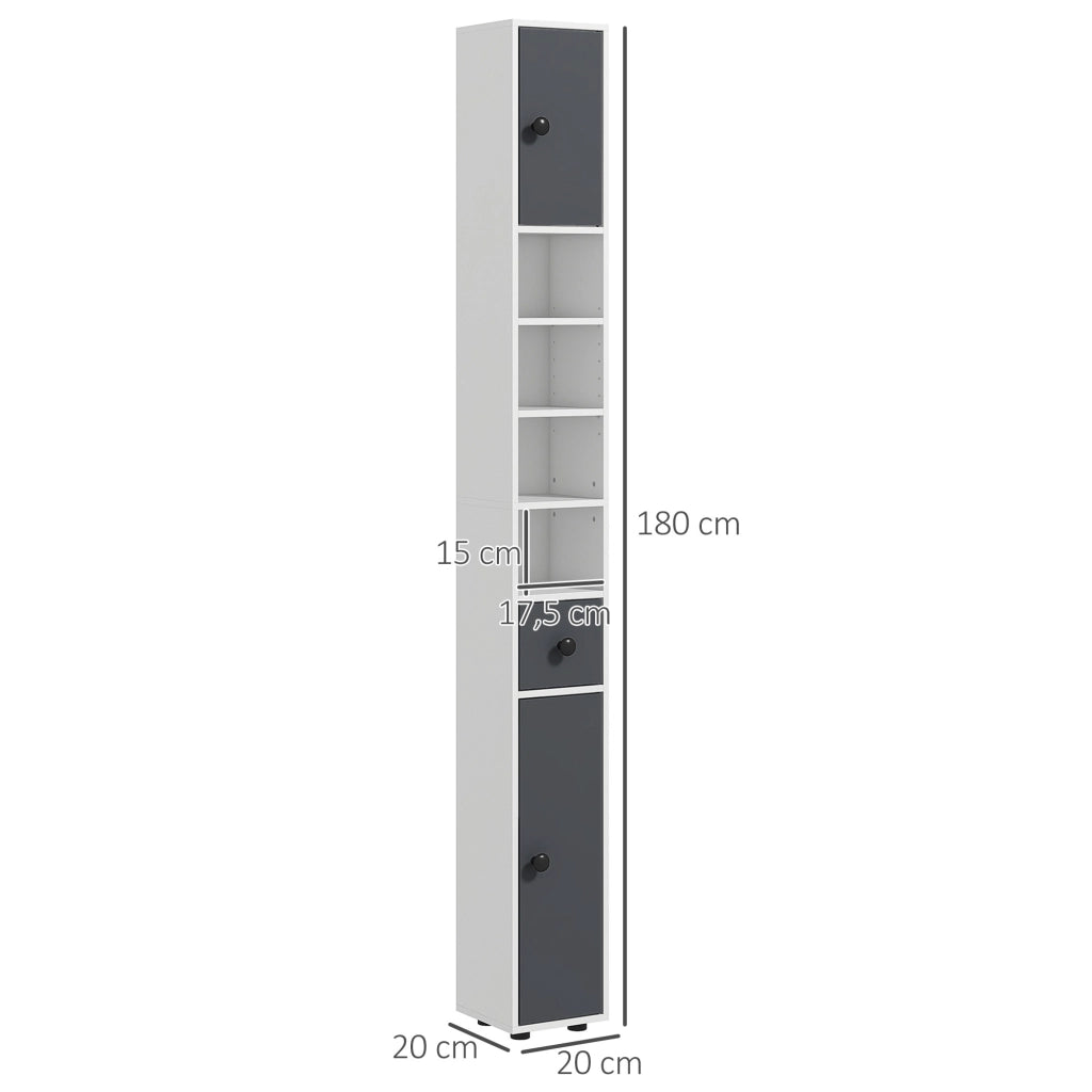 Colonna Bagno con Cassetto e Ante ¨C Zephmum ¨C Grigio 20x20x180 cm