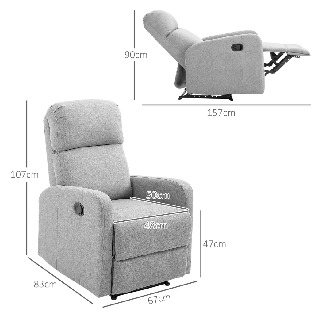 Poltrona Relax Reclinabile fino a 168¡ã con Poggiapiedi, 67x83x107 cm, Grigia