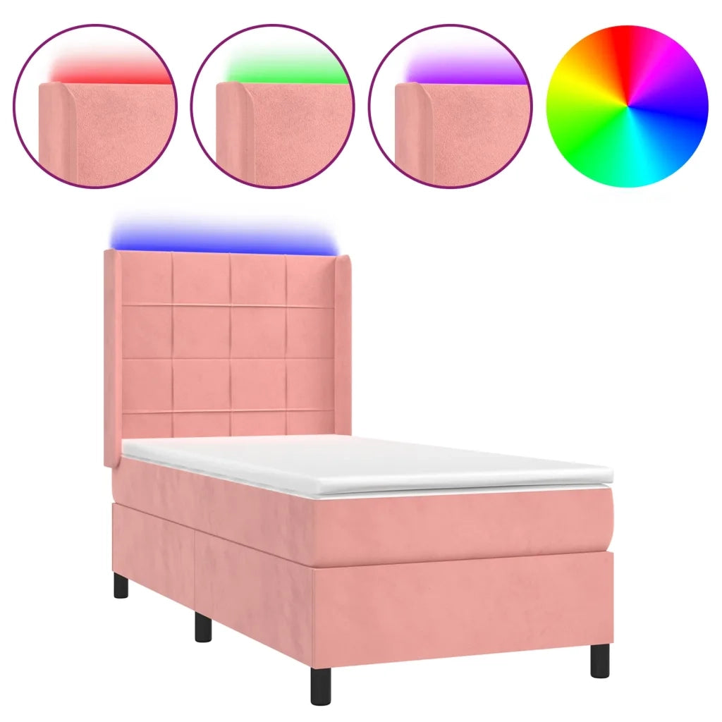 Letto a Molle con Materasso e LED Rosa 100x200 cm in Vellutocod mxl 123378