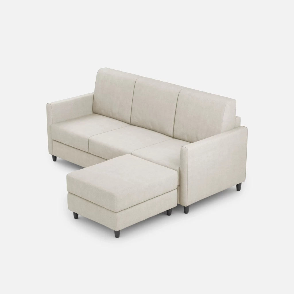 Divano karay 3 posti (tre sedute da 60cm) + pouf misure esterne l.198 p.155 | latte - Mobili 2G