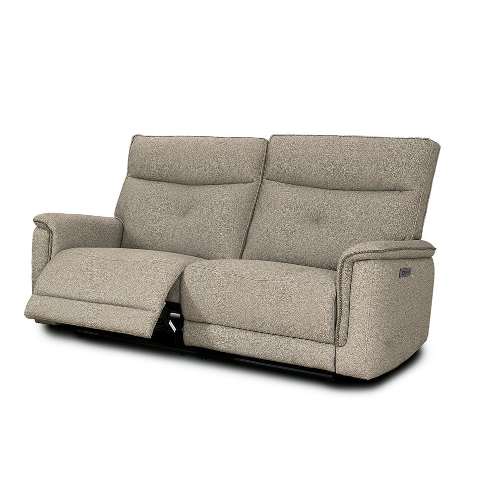 Set divani recliner elettrici Elysio divano 3 posti + divano 2 posti + poltrona recliner tessuto sabbia