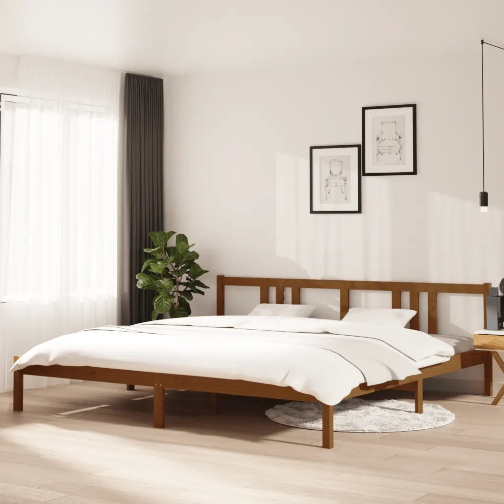 Letto matrimoniale | Letto per adulti | Giroletto senza Materaso Ambra in Legno Massello 200x200 cm